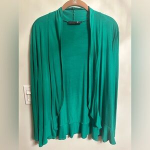 Open Front Cardigan Sweater with elegant ruffle trim